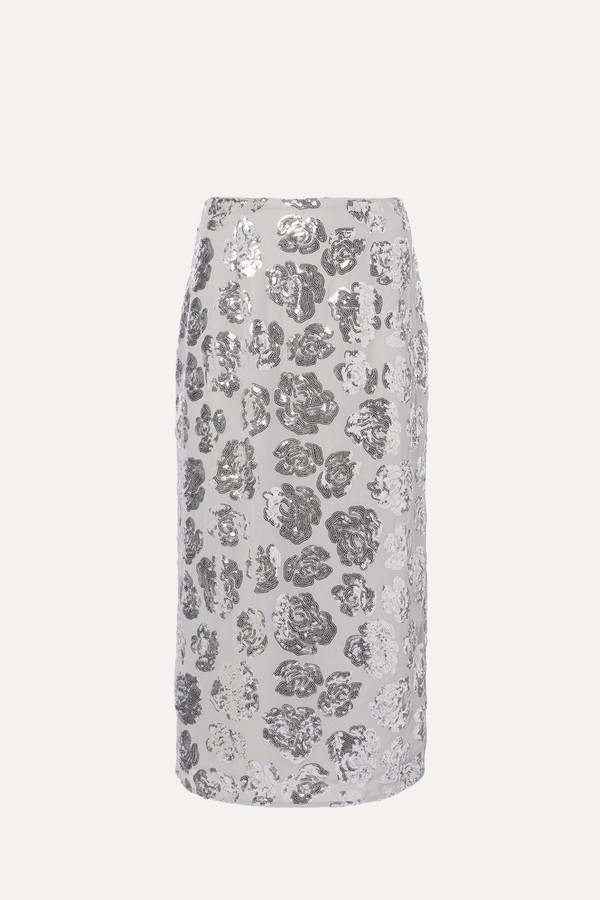 Floral Sequined Chiffon Pencil Skirt from Rotate