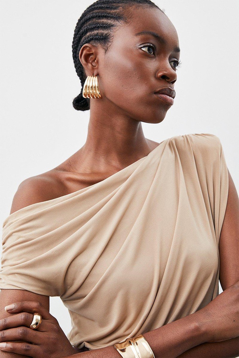 Jersey Crepe Asymmetric Bodysuit from Karen Millen