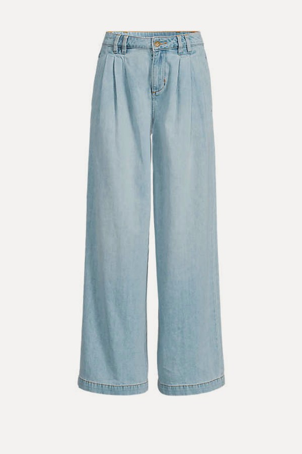 Lightweight Wide Leg Pleated Jeans