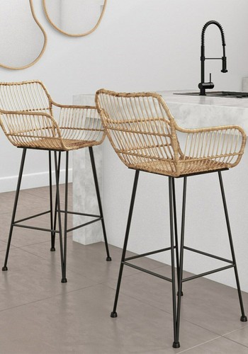 Pair of Brown Rattan Effect Barstools