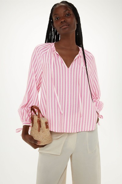 Mia Stripe Tie Neck Blouse from Whistles