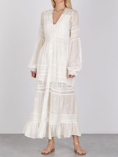 Lisa Ivory Embroidered Midi Dress from Free People