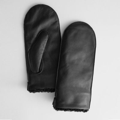 Leather Faux Shearling Mittens from & Other Stories