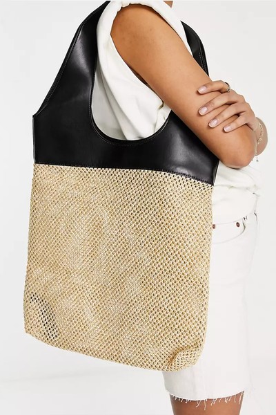 Crochet Pu Mix Tote Bag from Topshop