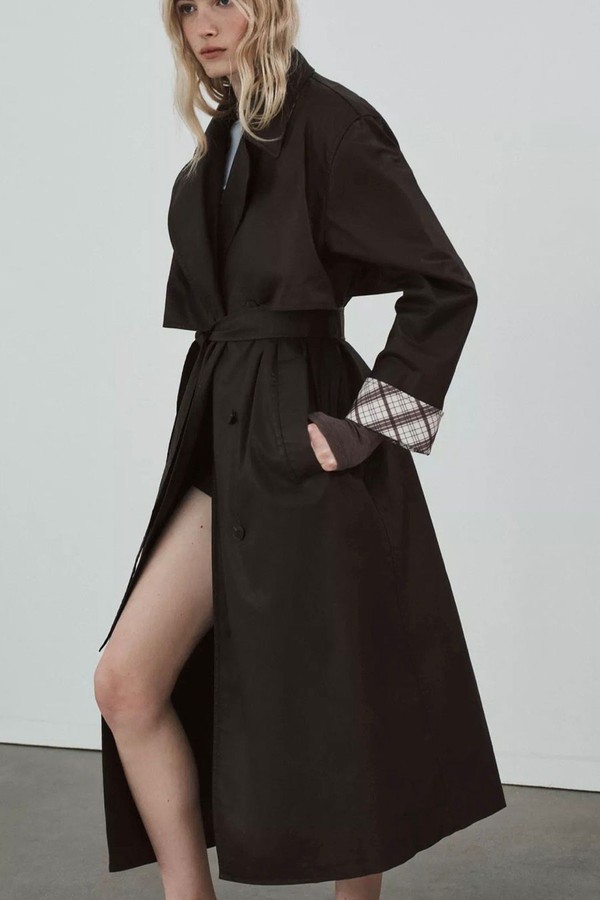 Long Waxed Check Trench Coat from Zara 