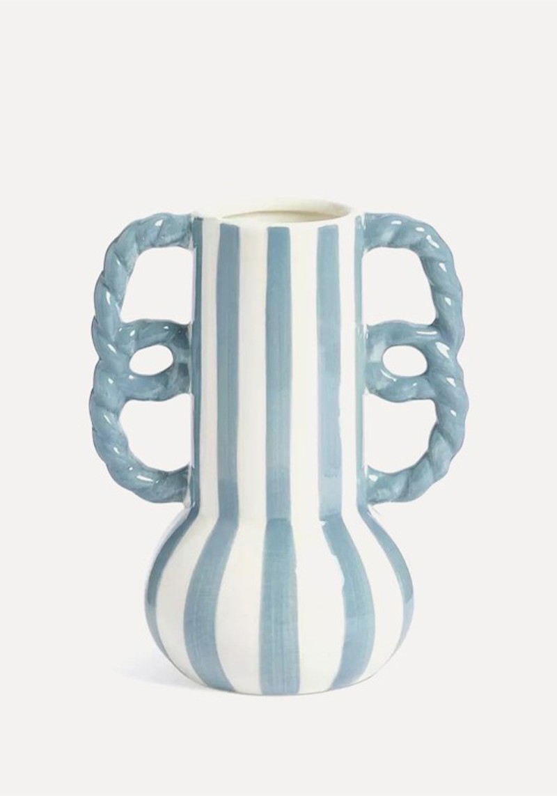 Stripe Ceramic Vase With Wavy Handles