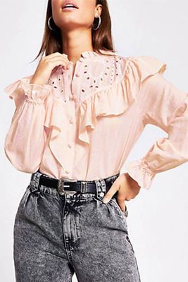 Long Sleeve Broderie Frill Shirt from River Island
