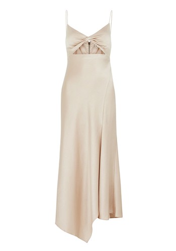 Harmony Champagne Twisted Satin Midi Dress from Alice + Olivia