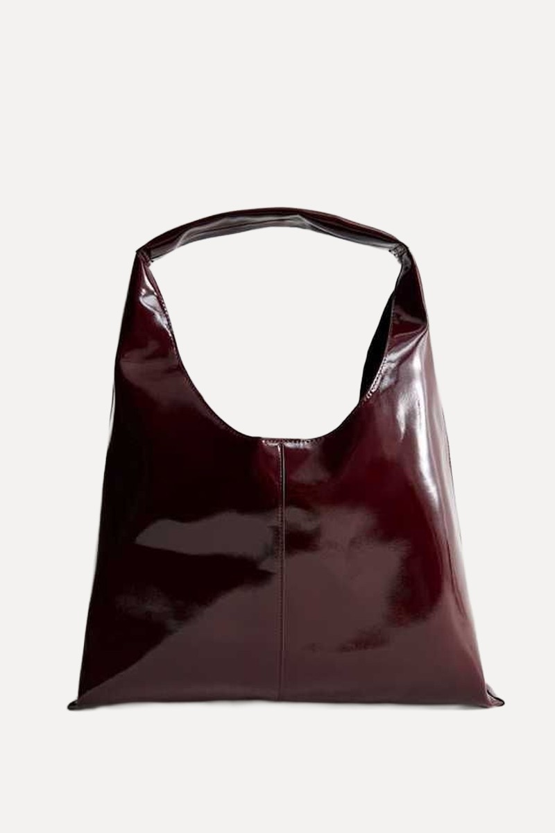 Faux Patent Slouchy Bag
