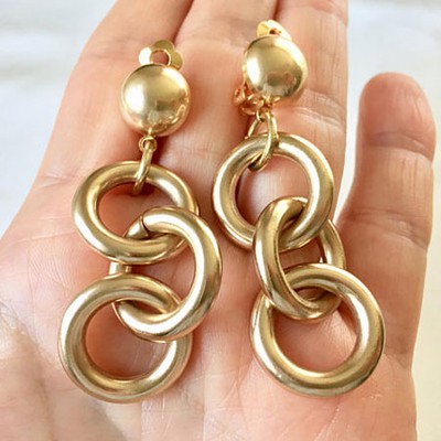 80s Gold Triple Tube Hoops Clip on Earrings from Vintage Viomar