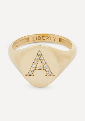 9ct Gold and Diamond Initial Liberty Signet Ring - A from Liberty