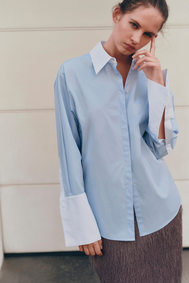 Pure Cotton Contrast Detail Oversized Shirt from Marks & Spencer