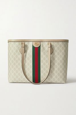 Ophidia Webbing-Trimmed Printed Coated-Canvas & Leather Tote from Gucci