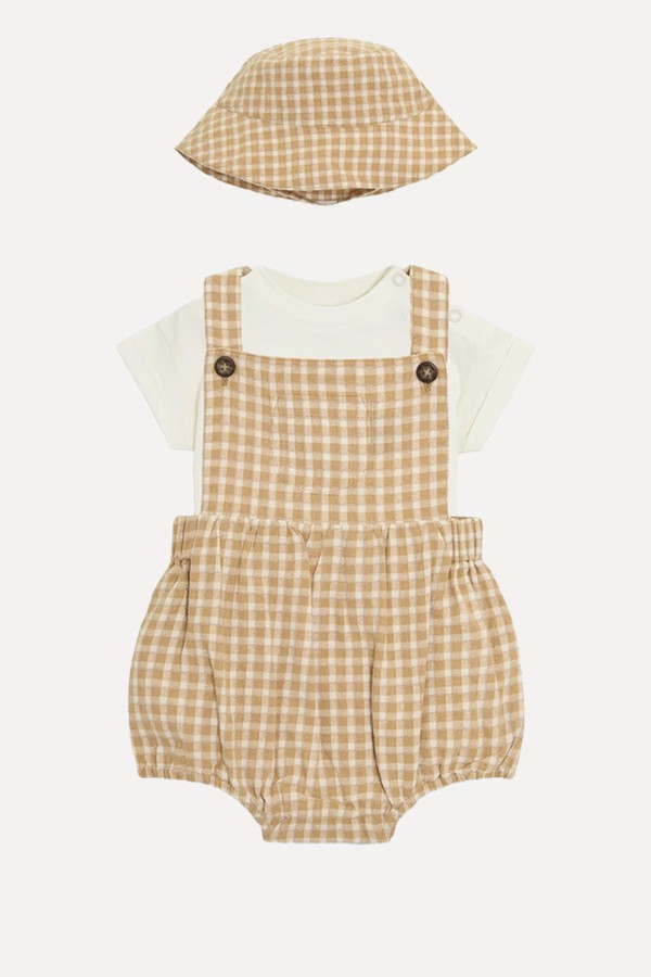 Textured Gingham 100% Cotton Romper Set from JoJo Maman Bébé
