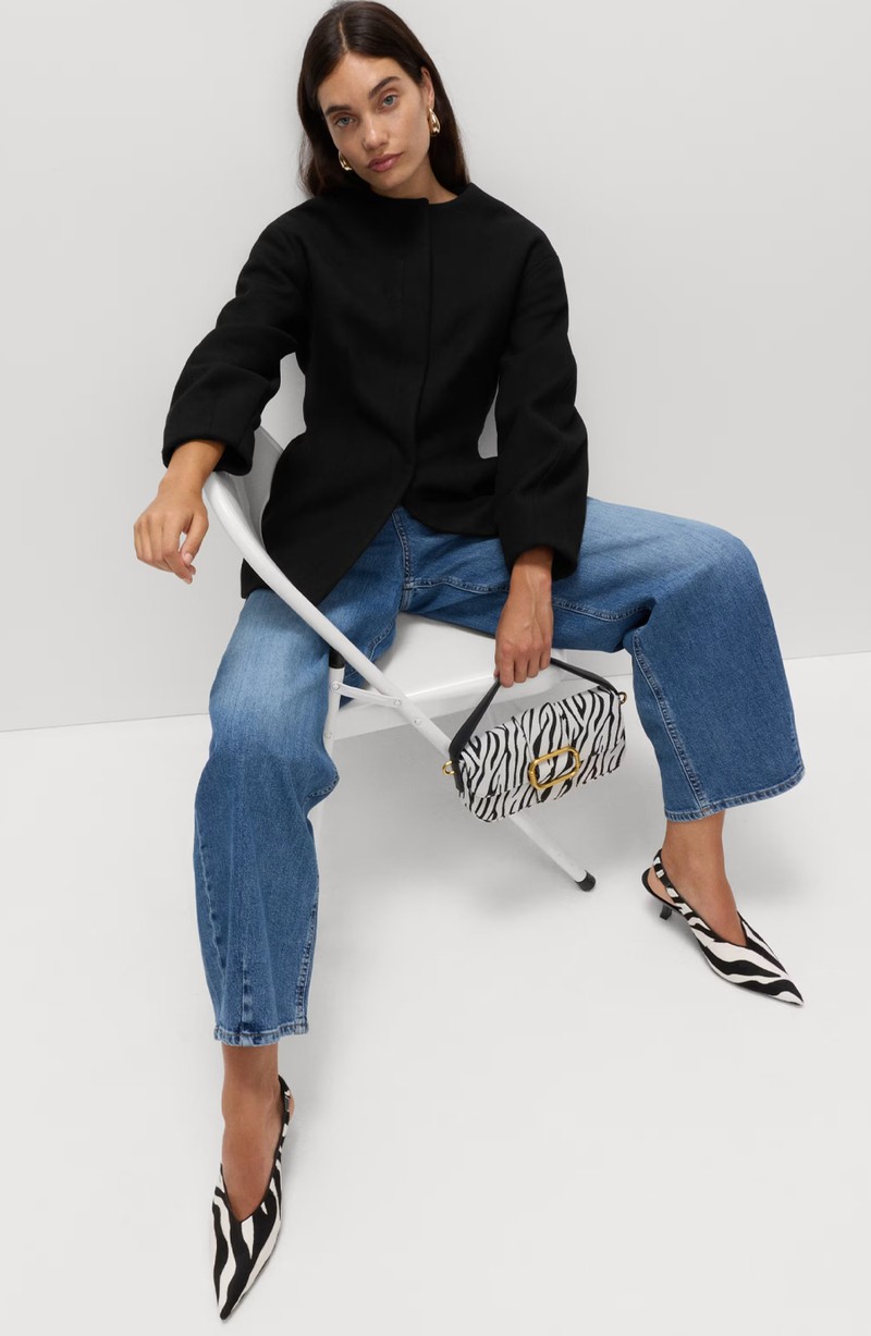 Waisted Collarless Tailored Coat With Wool