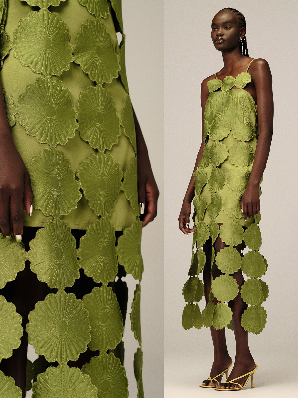 Cutwork Floral Midi Dress With Fringe Hem