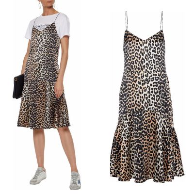 Leopard Print Silk Blend satin Dress from Ganni