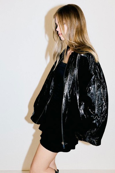 All-Over Shiny Effect Bomber Jacket from Bershka