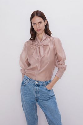 Organza Blouse With Bow Detail from Zara
