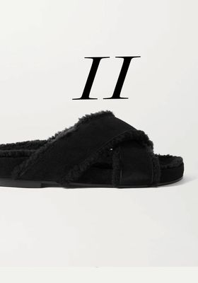 Shearling-Lined Suede Slides from Porte & Paire