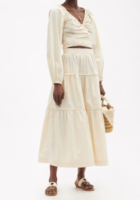 Omisha Tiered Cotton-Poplin Midi Skirt