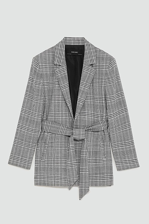 Checked Blazer With Tied Belt from Zara