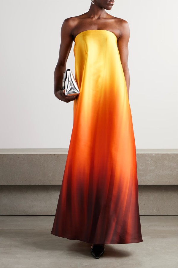 Oversized Strapless Ombré Pleated Taffeta Gown