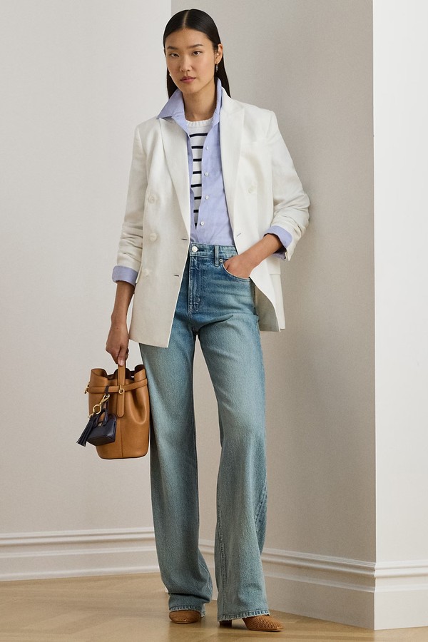 Double-Breasted Linen-Blend Twill Blazer