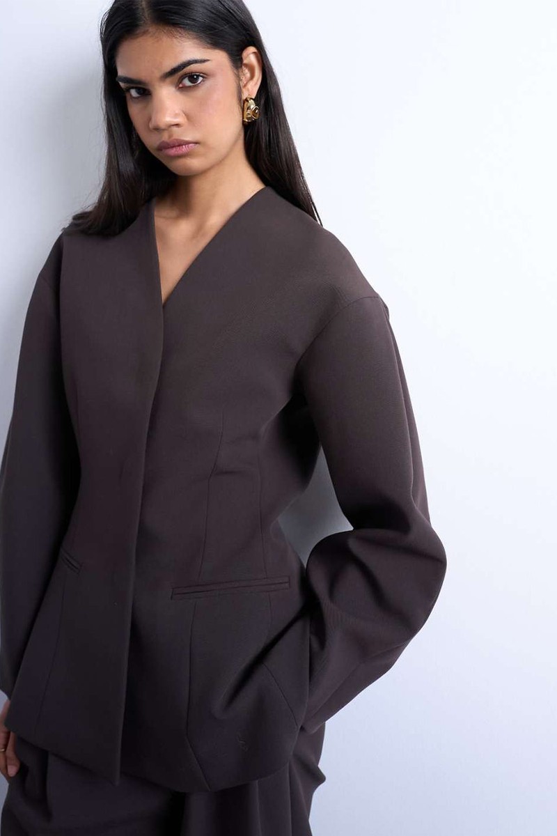 Ovoid Collarless Suit Blazer from Topshop