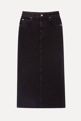 Jextra High-Waisted Straight-Cut Stretch-Denim Midi Skirt  from Maje 