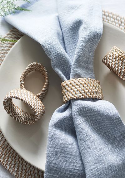 Whitewashed Rattan Napkin Rings – Set of 4