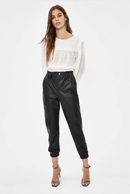 Faux Leather Jogger Trousers from Bershka