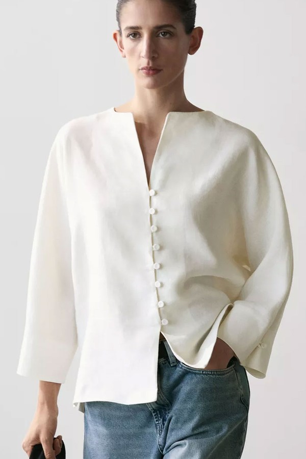 Linen Jacket With Button Details 