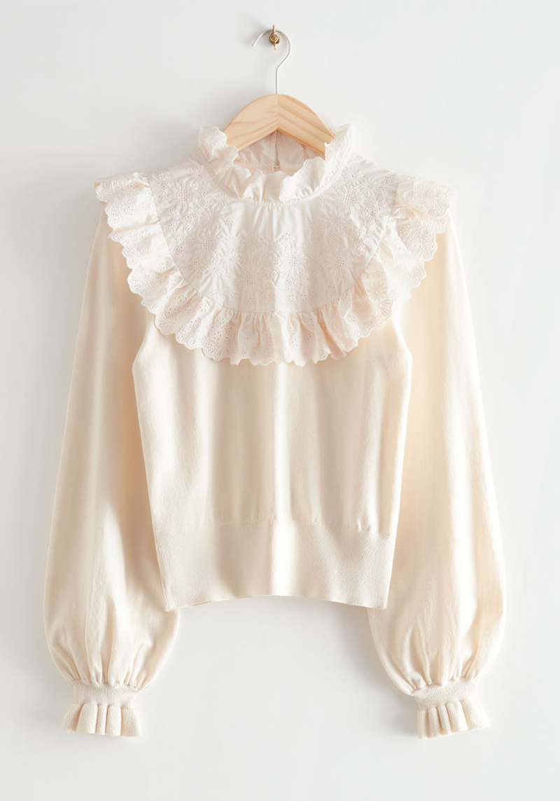 Ruffled Floral Embroidery Sweater