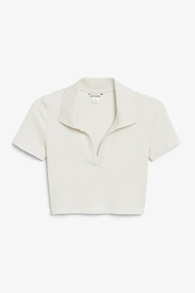 Biege Cropped Ribbed Polo Top from Monki