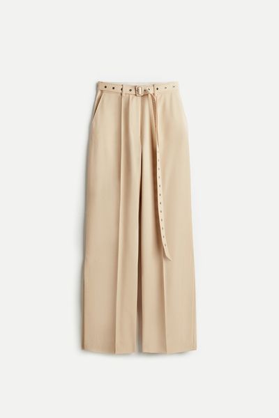 Wool Blend Belted Trousers