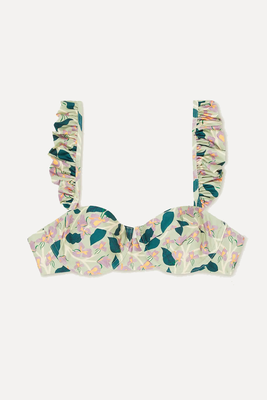 Kiwi Ruffled Floral-Print Recycled Bikini Top from Agua By Agua Bendita 