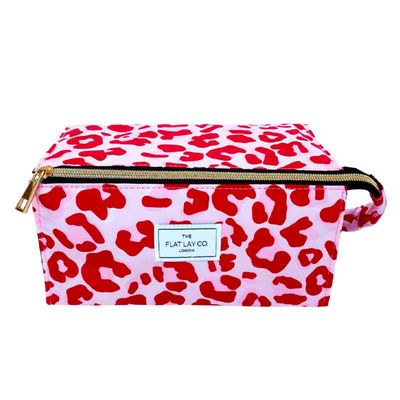 Open Flat Box Makeup Bag in Pink Leopard Print from The Flat Lay Co. 
