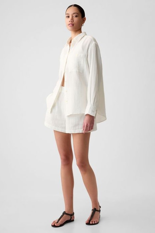 Crinkle Cotton Long Sleeve Big Shirt