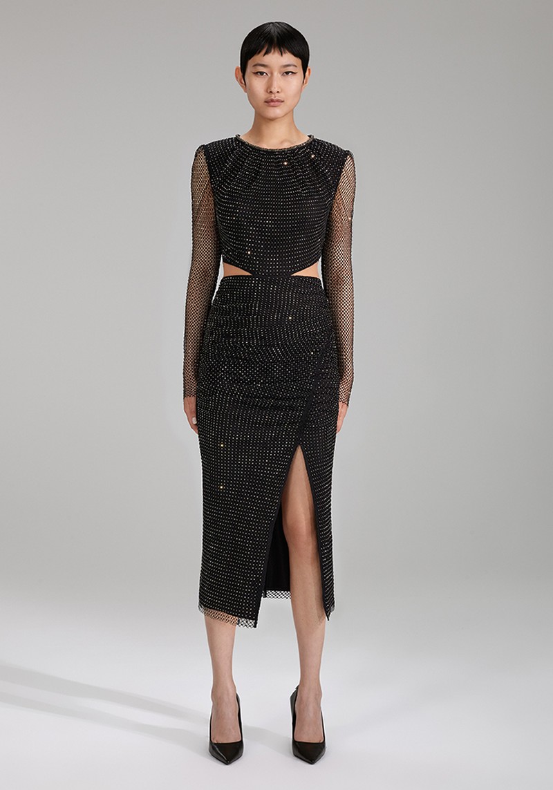 Diamanté Fishnet Midi Dress