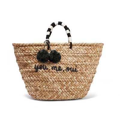 St Tropez Pompom-Embellished Woven Straw Tote from Kayu