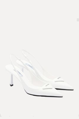 Triangle-Plaque 75 Leather Slingback Pumps from Prada