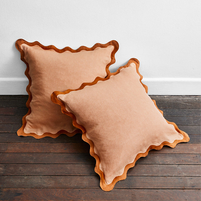 Terracotta & Rust 100% French Flax Linen Scalloped European Pillowcases from Bed Threads