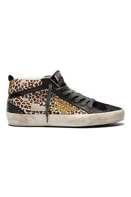 Mid-Top Leather & Calf-Hair Trainers (similar) from Golden Goose