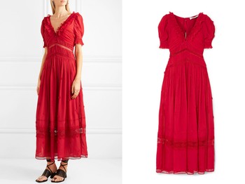 Appliquéd Lace-Trimmed Chiffon Dress from Self-Portrait