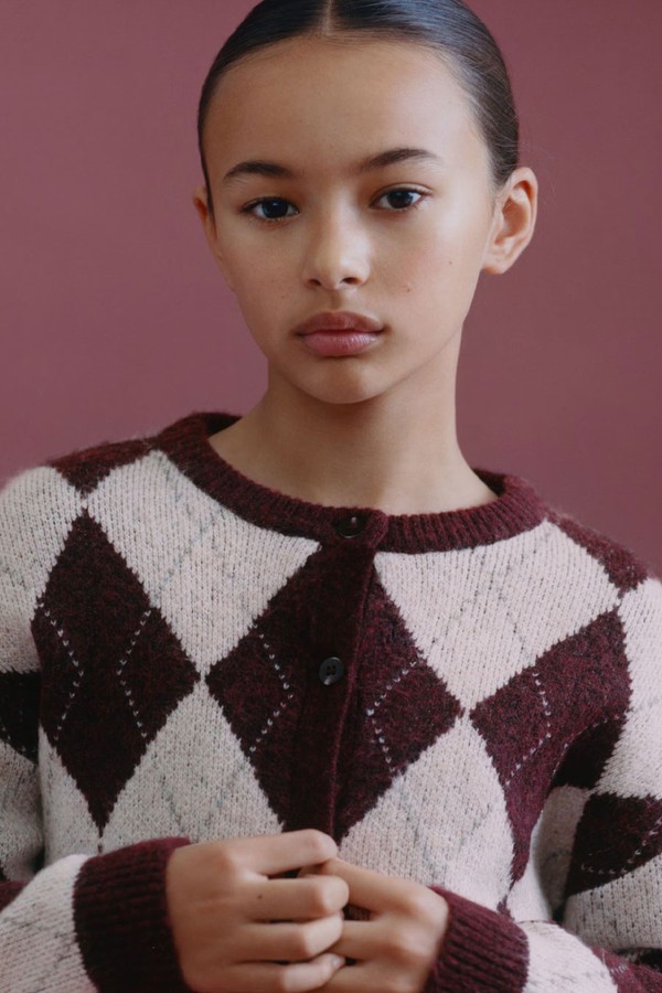 Argyle Pattern Knit Cardigan from Mango