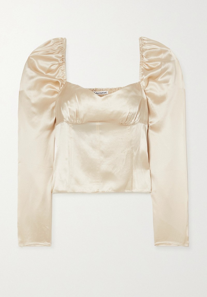 Roe Shirred Silk-Satin Top from Reformation