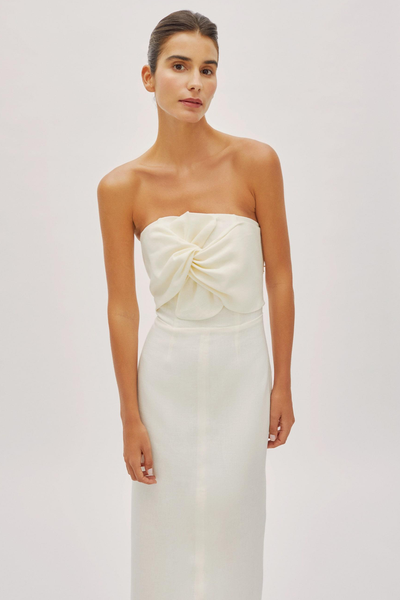 Alaia Off-White Linen Twist Maxi Dress from Labeca