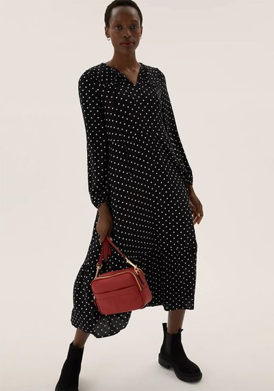 Polka Dot Peter Pan Collar Midi Dress