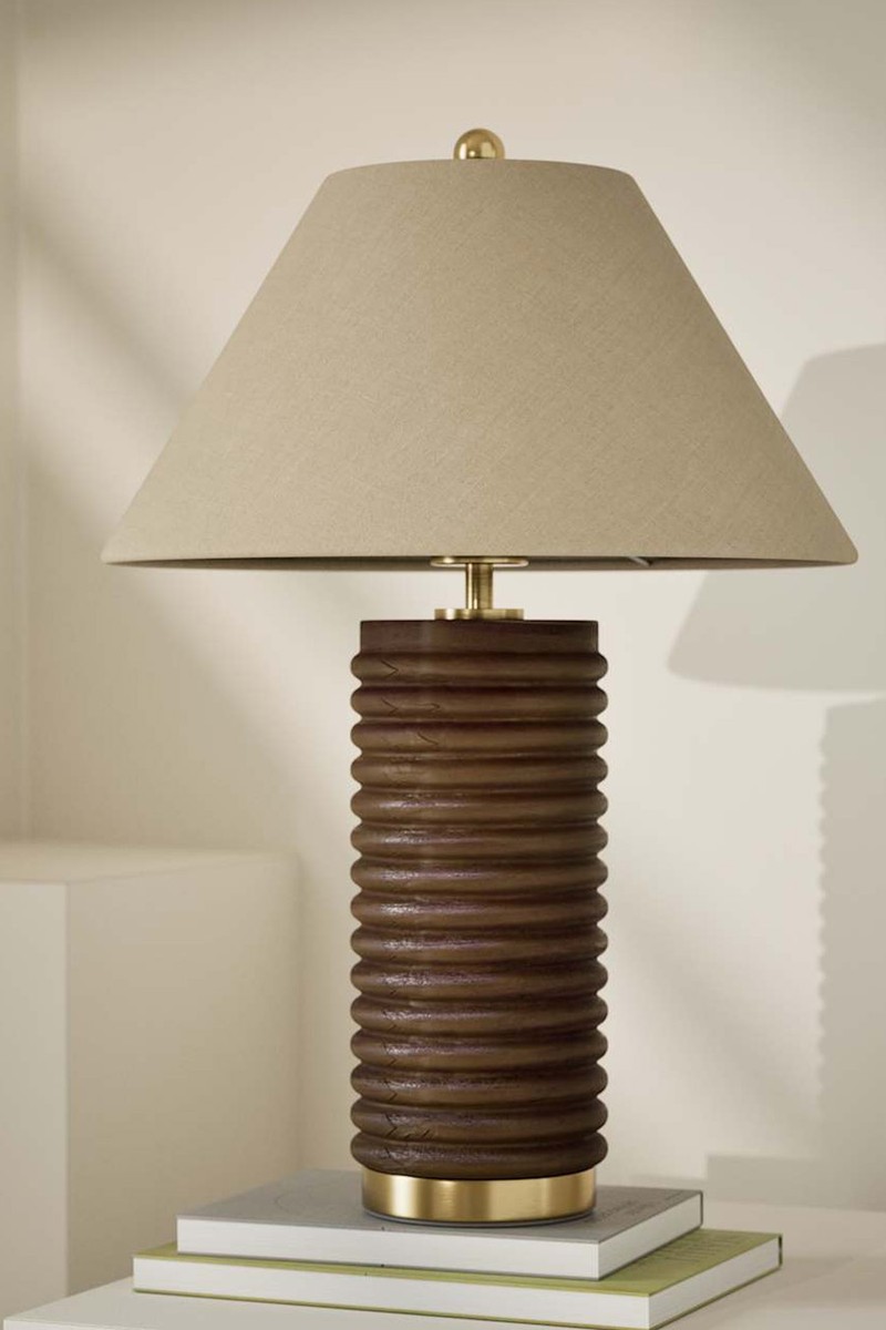 Wooden Ribbed Table Lamp